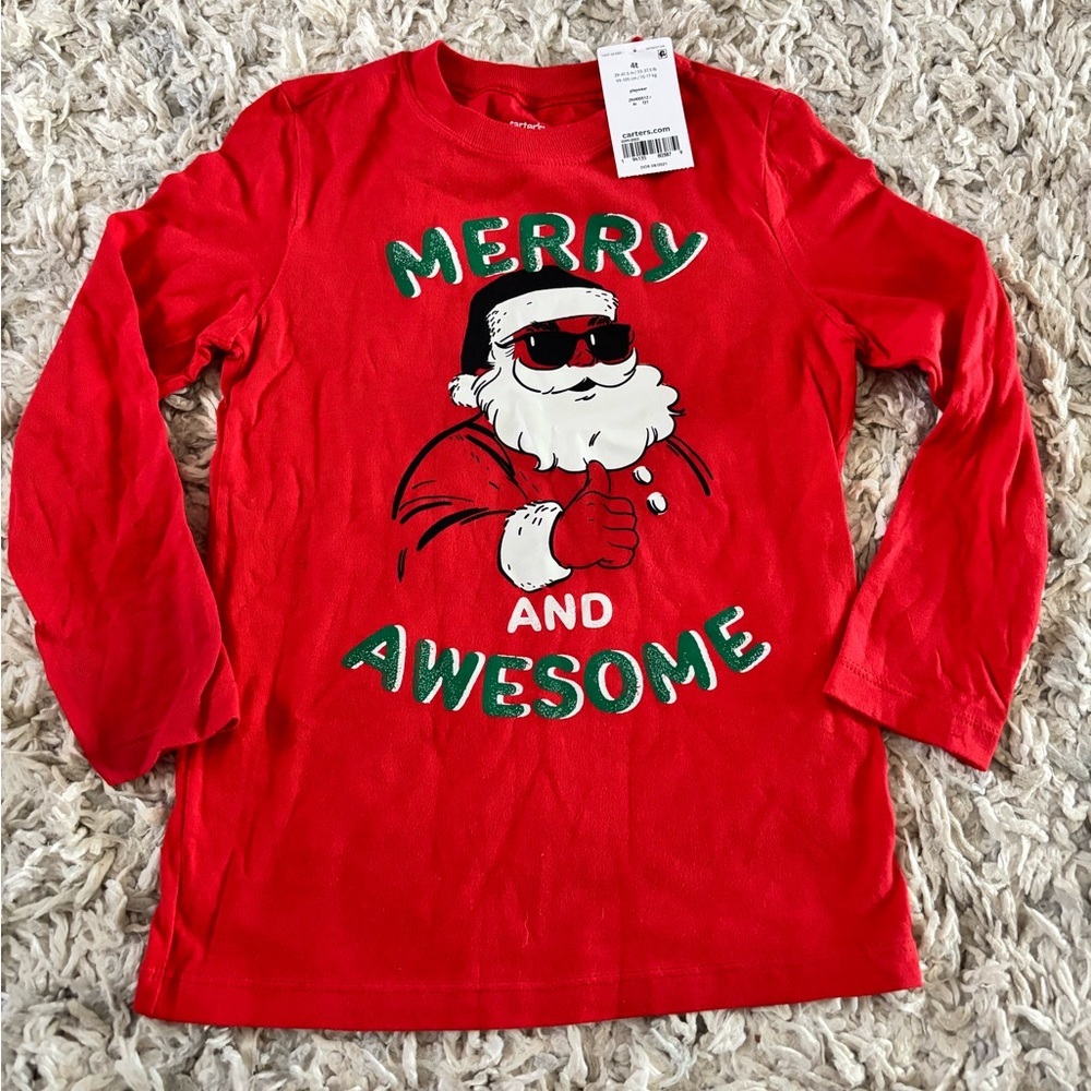 TCP New Red Santa Kids Shirt Christmas Boys Sz 4T